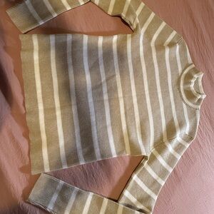 Cielo Taupe and Cream Striped Cowl Neck Sweater